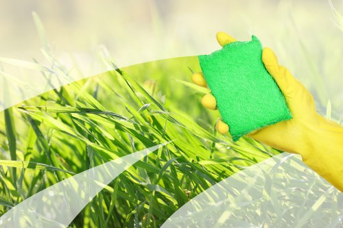 Professional sofa cleaning technician preparing upholstery service