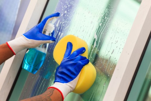 Professional upholstery cleaner applying a controlled cleaning process