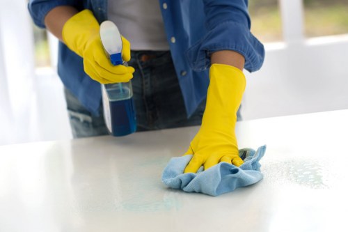 Technician wearing PPE during sofa cleaning work